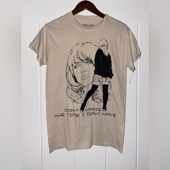 Billie‎ Eilish Women Don’t Waste The Time I Don’t Have Adult Beige M T-Shirt - Picture 5 of 6